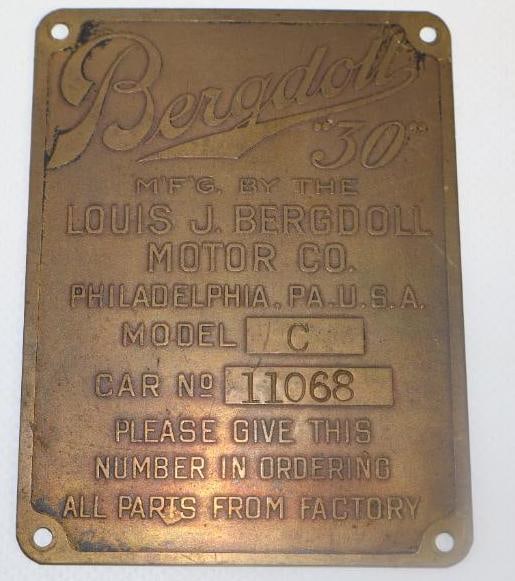 1910's Brass Bergdoll 30 Serial Data Tag Emblem (1 of 2)