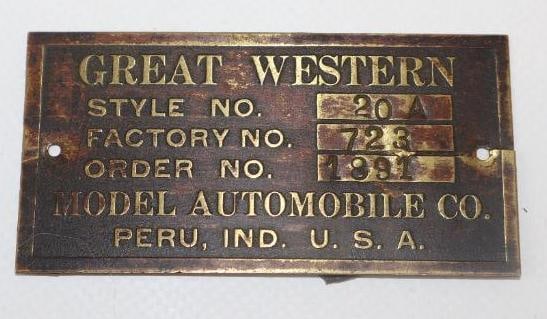 Brass Great Western Automobile Serial Data Tag Emblem (1 of 2)