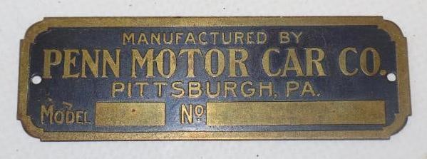 Brass Penn Motor Car Co Serial Data Tag Emblem (1 of 2)