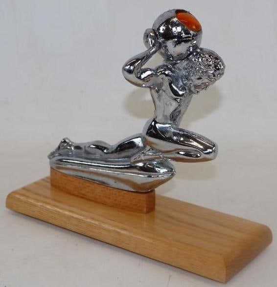 Hercules Light Up Aftermarket Automobile Radiator Mascot Hood Ornament: Mounted on custom oak base, 10" x 3.50" x 7.50" including base
