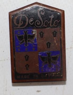 1928-1930 Chrysler DeSoto Canada Radiator Emblem Badge: cloisonne, 1.5" x 1.25"