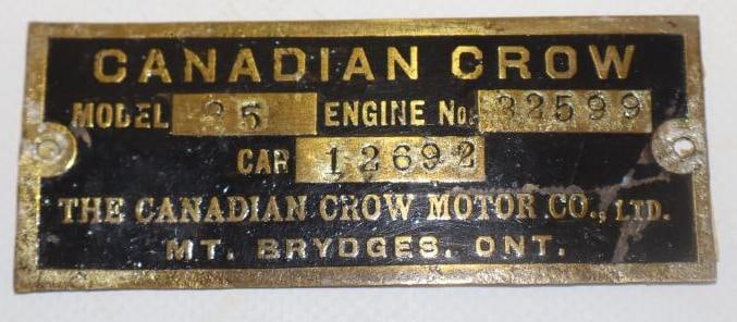 1915-1918 Canadian Crow Motor Co Serial Data Tag Emblem (1 of 2)