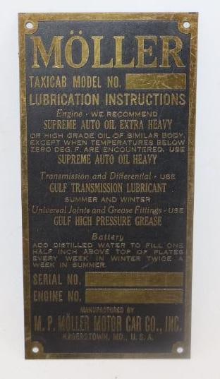 Brass Moller Motor Car Co Serial Data Tag Emblem (1 of 2)