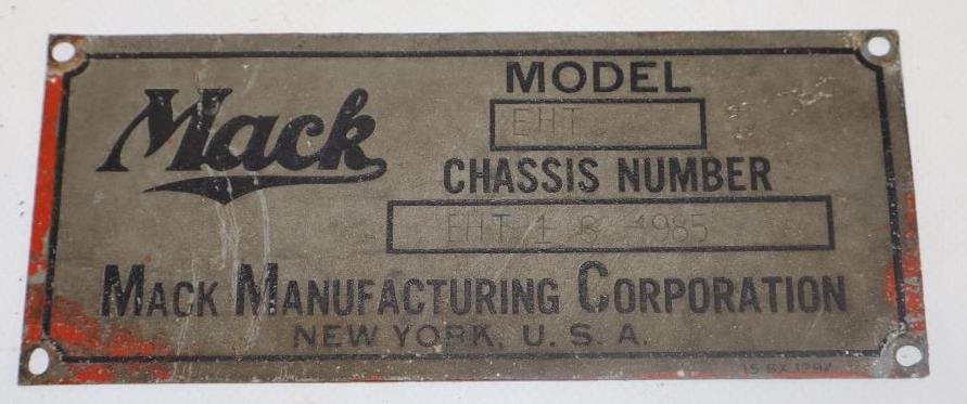 Mack Truck Model EHT Serial Data Tag Emblem (1 of 2)