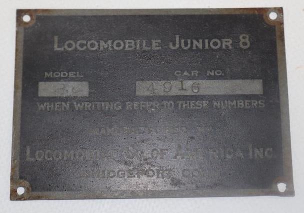 1920's Locomobile Junior 8 Serial Data Tag Emblem (1 of 2)