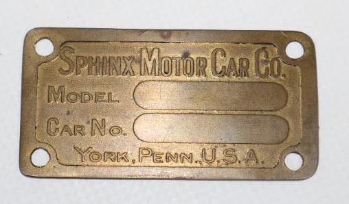 Brass Sphinx Motor Car Co Serial Data Tag Emblem (1 of 2)