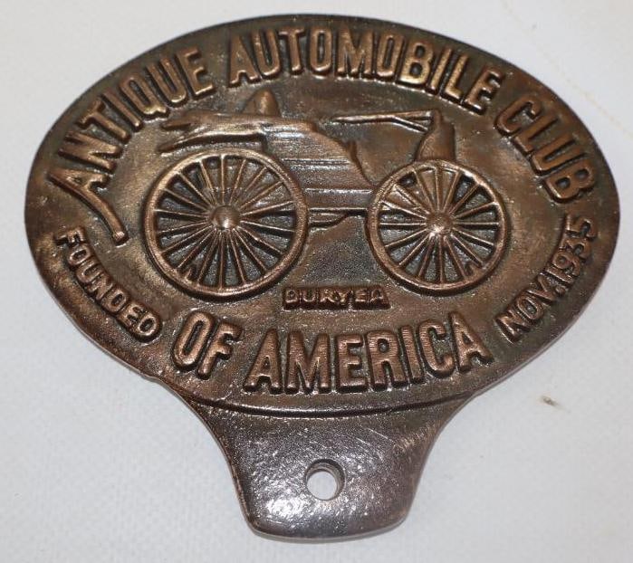 AACA Brass License Plate Topper: 4.25" x 4" has been clear coated