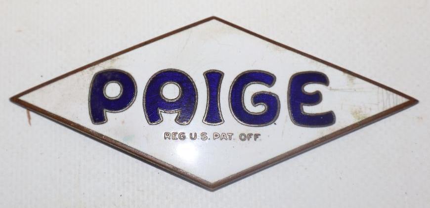 1919-1927 Paige-Detroit Motor Car Co. Page Automobile Radiator Emblem: 4" x 1.75" marked Reg U.S. Pat Off, cloisonne