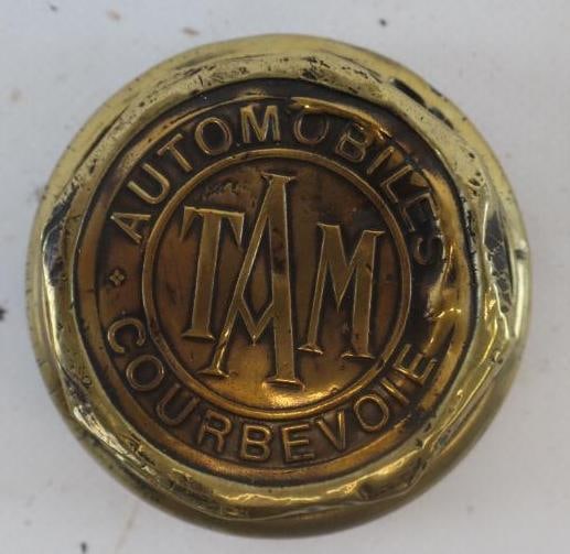 Tam Automobiles Courbevoie Brass Threaded Hubcap: 2.50" diameter