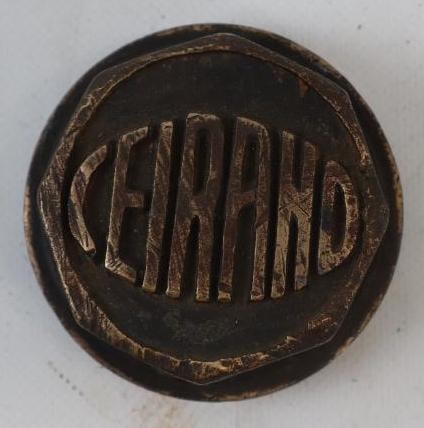 Ceirano Brass Threaded Automobile Hubcap: 2.50" diameter