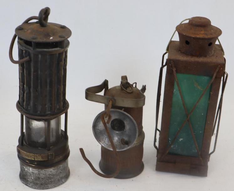 Group of 3 Rail Road Lanterns: 3.50" x 11" largest, missing pieces and are in need of repair