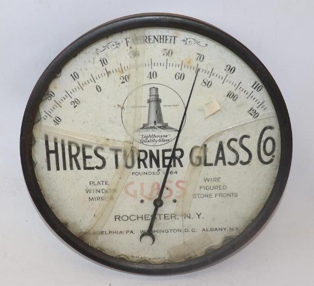 Hires Turner Glass Company Advertising Thermometer: 9" diameter