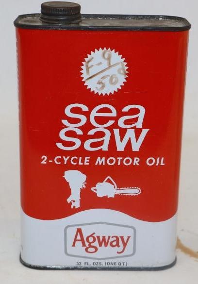 Agway Sea Saw Two Cycle Metal One Quart Outboard Oil Can: Empty
