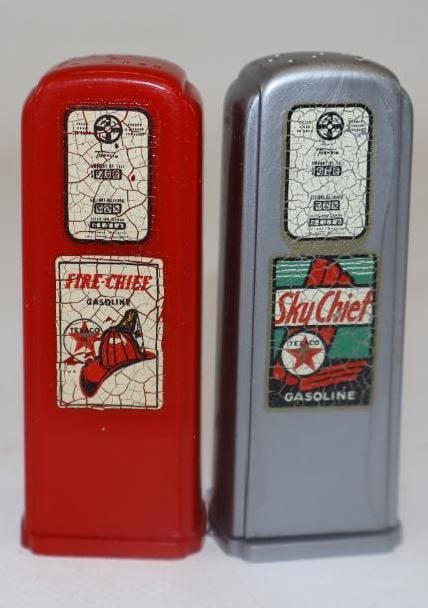 Pair of TEXACO Sky Chief and Fire-Chief Salt and Pepper Shakers: 1''x2.75''x0.5''