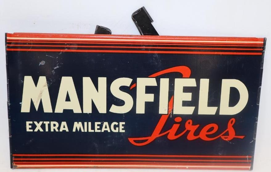 Mansfield Extra Milage Tires Advertising Display: 13" x 7" Marked Doering Brothers Cin.O. Only has one advertising side