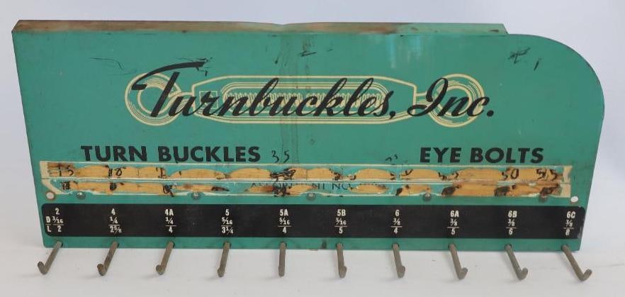 Turnbuckles inc. Hanging Advertising Display: 14"x6"x3" Made by Advertising Metal Display Company Chicago