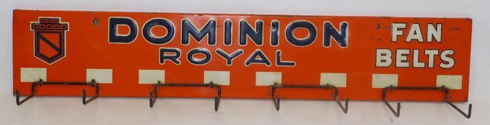 Dominion Royal Fan Belts Hanging Advertising Display: 35" x 6 1/2" x 1 3/4"