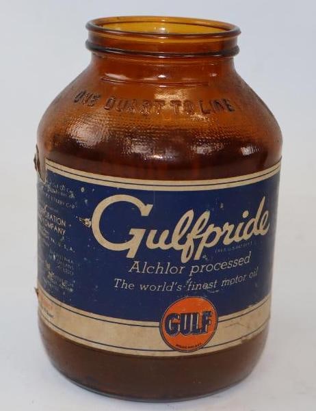 Gulfpride 1 Quart Glass Oil Jar with Paper Label (1 of 2)