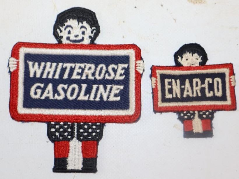 Group of 2 En-Ar-Co and White Rose Gasoline Coat Patches: largest 3.5" x 4.5"