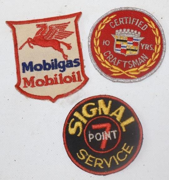 Group of 3 Mobil Gas, Signal And Cadillac Advertising Coat Patches: 3" diameter largest