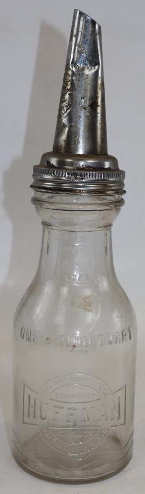 Embossed Huffman Glass 1 Quart Oil Bottle (1 of 2)