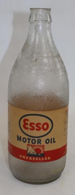 Esso Glass 1 Quart Oil Bottle with Paper Label (1 of 2)