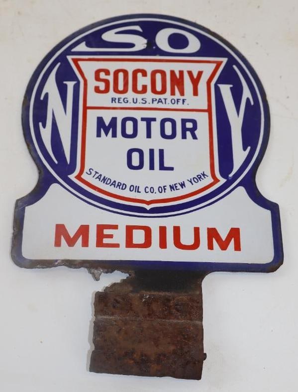 Socony Medium Motor Oil Double Sided Porcelain Lubester Paddle (1 of 2)