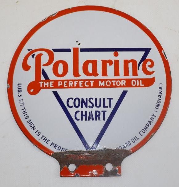 Polarine The Perfect Motor Oil Consult Chart Double Sided Porcelain Lubester Paddle: 7" Diameter