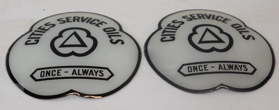 Pair Of Cities Service Oils Once-Always Clover Shaped Gas Pump Globe Lenses (1 of 4)