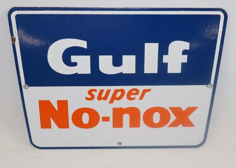 Gulf Super No-Nox Porcelain Gas Pump Plate (1 of 2)