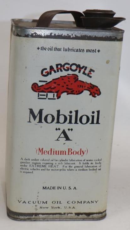 Gargoyle Mobiloil "A" Vacuum Oil Company One Gallon Oil Can: Empty. One side is faded
