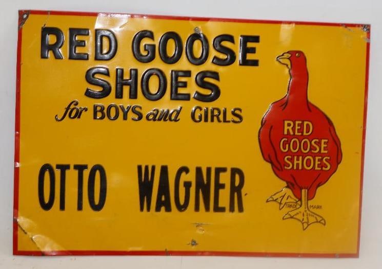 Embossed Red Goose Shoes for Boys and Girls Single Sided Tin Tacker Advertising Sign (1 of 5)
