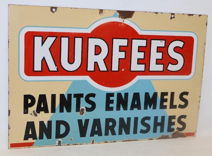 Kurfees Paints Enamels and Varnishes Double Sided Porcelain Hanging Advertising Sign (1 of 5)