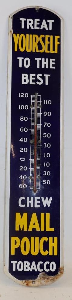 Chew Mail Pouch Tobacco Treat Yourself to The Best Porcelain Advertising Thermometer (1 of 5)
