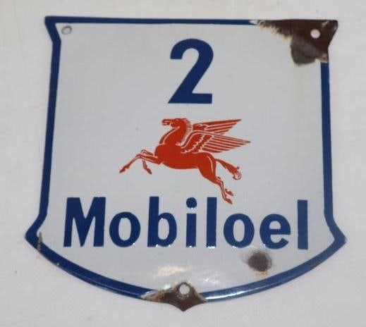 Mobiloil 2 Oil Single Sided Porcelain Bottle Rack Display Sign (1 of 2)