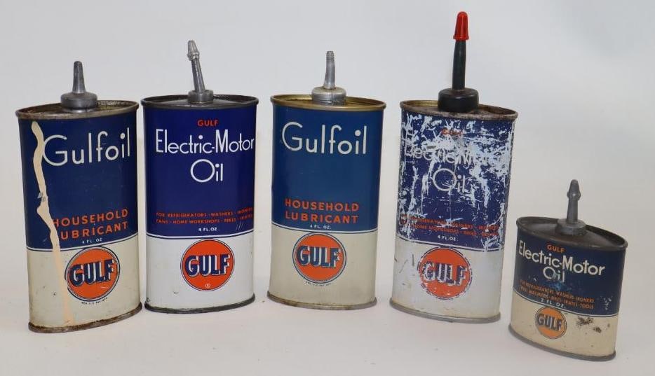 Group of 5 Household and Electric Motor Handy Oil Cans: 4 ounces
