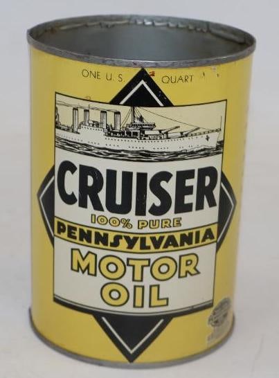 Graphic Cruiser Metal 1 Quart Oil Can: 32 ounces empty missing top lid