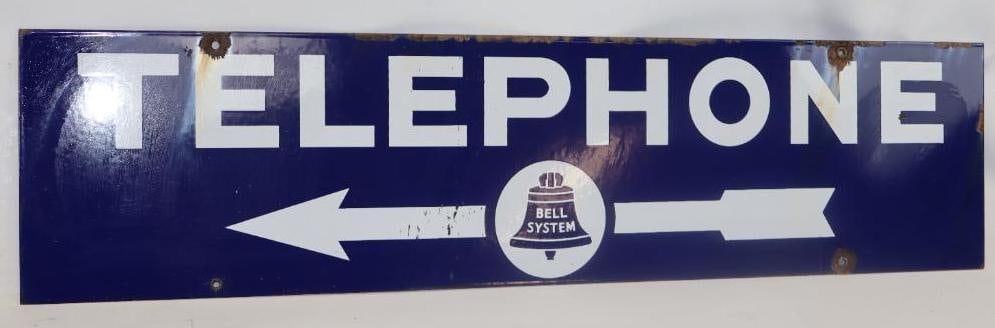 Bell System Telephone With Arrow Double Sided Porcelain Hanging Sign (1 of 4)
