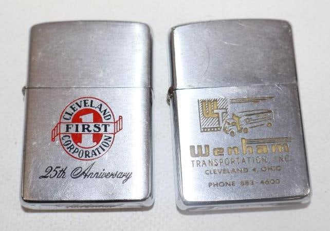 Group of 2 Cleveland Area Advertising Zippo Lighter: 1.50" x 2" each