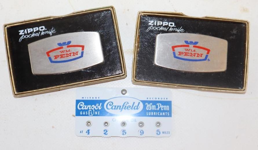Group of 3 Wm. Penn Zippo Pocketknife and Canfield Oil Change Reminder (1 of 2)