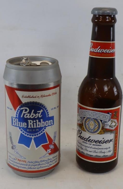 Group of 2 Pabst Blue Ribbon and Budweiser Advertising Plastic Bottle and Can (1 of 4)