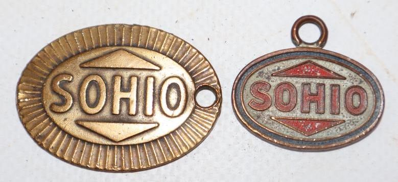 Group of 2 Sohio Safety Award and Keychain Tags: largest 1" x 1.25"