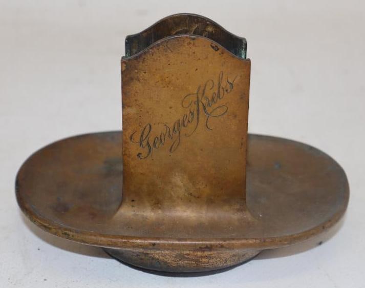 1903 George's Krebs Brass Advertising Ashtray w/ Match Holder (1 of 2)