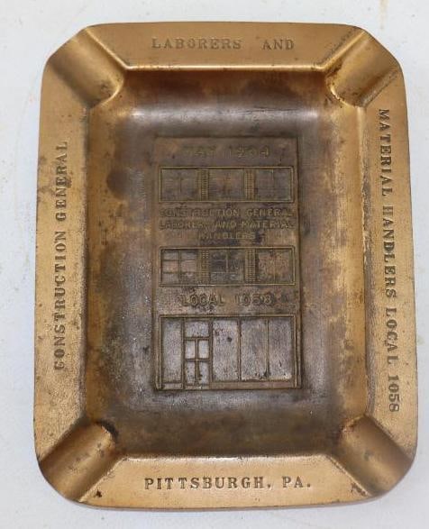 1964 Construction General Laborers Local 1058  Brass Advertising Ashtray (1 of 2)