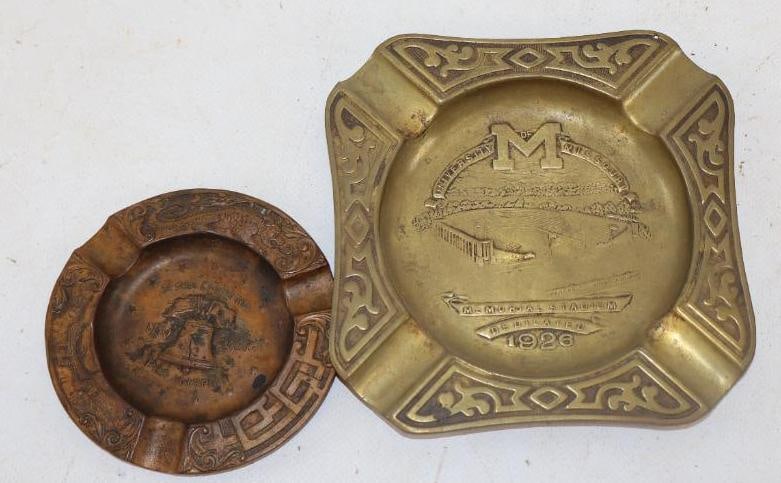 Group of 2 1926 Philadelphia and 1926 University of Missouri Advertising Ashtrays: largest 5" x 5"