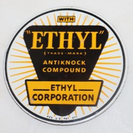 With Ethyl Antiknock Compound Porcelain Gas Pump Advertising Sign (1 of 2)