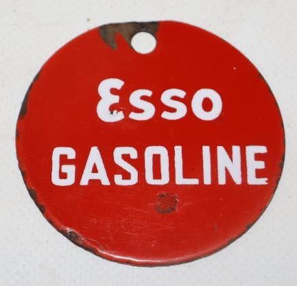 Esso Gasoline Porcelain Tag: 2.50" diameter