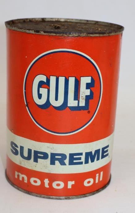 Gulf Supreme Metal 1 Quart Oil Can: 32 ounces empty