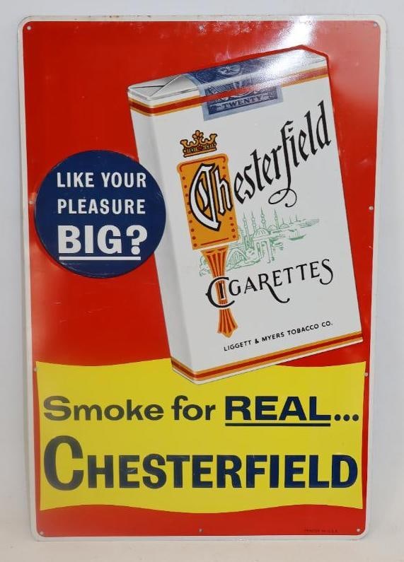 Embossed Chesterfield Like Your Pleasure Big? Single Sided Tin Tacker Cigarette Sign (1 of 4)