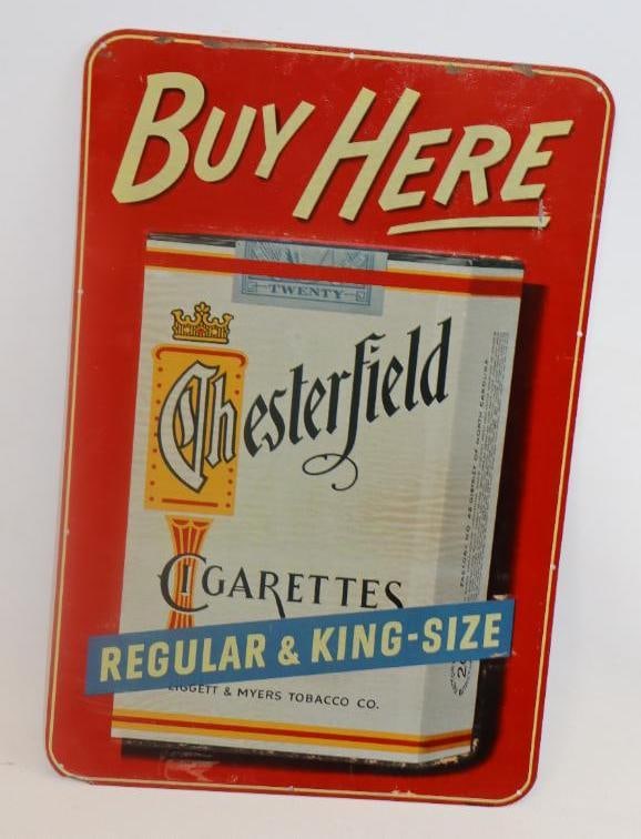 Embossed Chesterfield Buy Here Regular and King-Size Single Sided Tin Tacker Cigarette Sign (1 of 4)